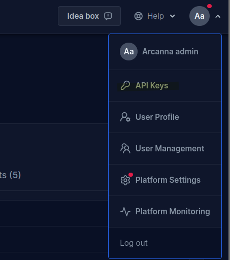 Open user menu and API Keys