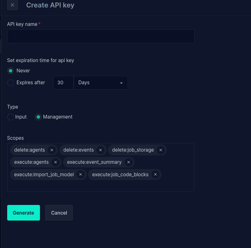 Create API key form